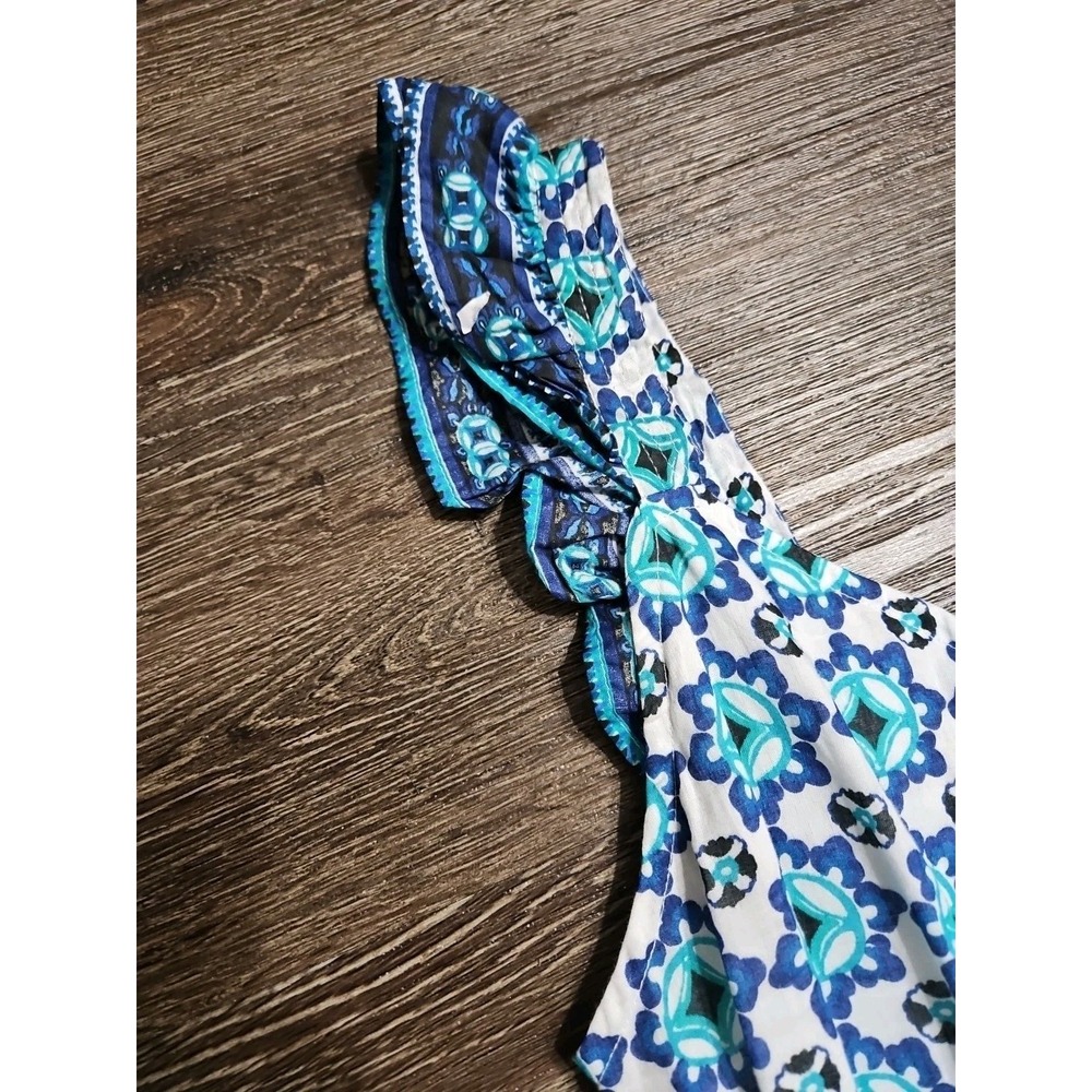 Lucky‎ Brand Women's Cotton Printed Blue & Black V-neck Sleeveless Maxi Dress - Picture 2 of 9